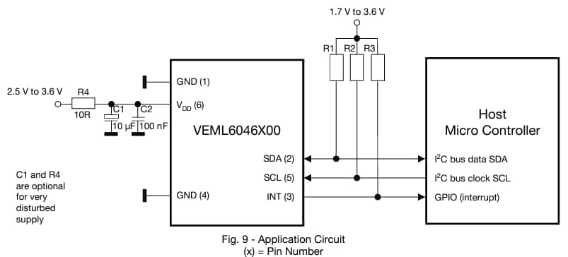 应用电路图 - Vishay Semiconductors VEML6046X00颜色传感器